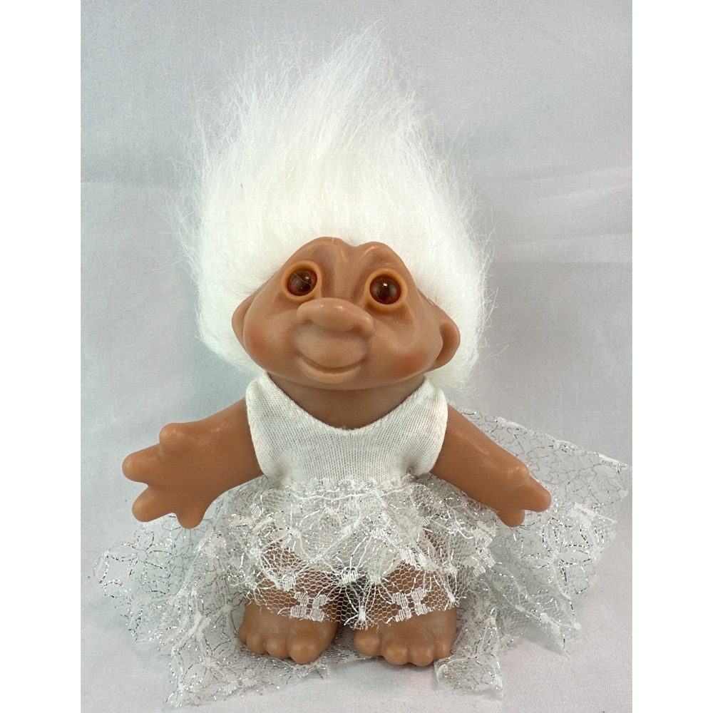 Norfin Troll Dam Doll Little Fairy White Hair Outfit 5" 1986 Smiling Face